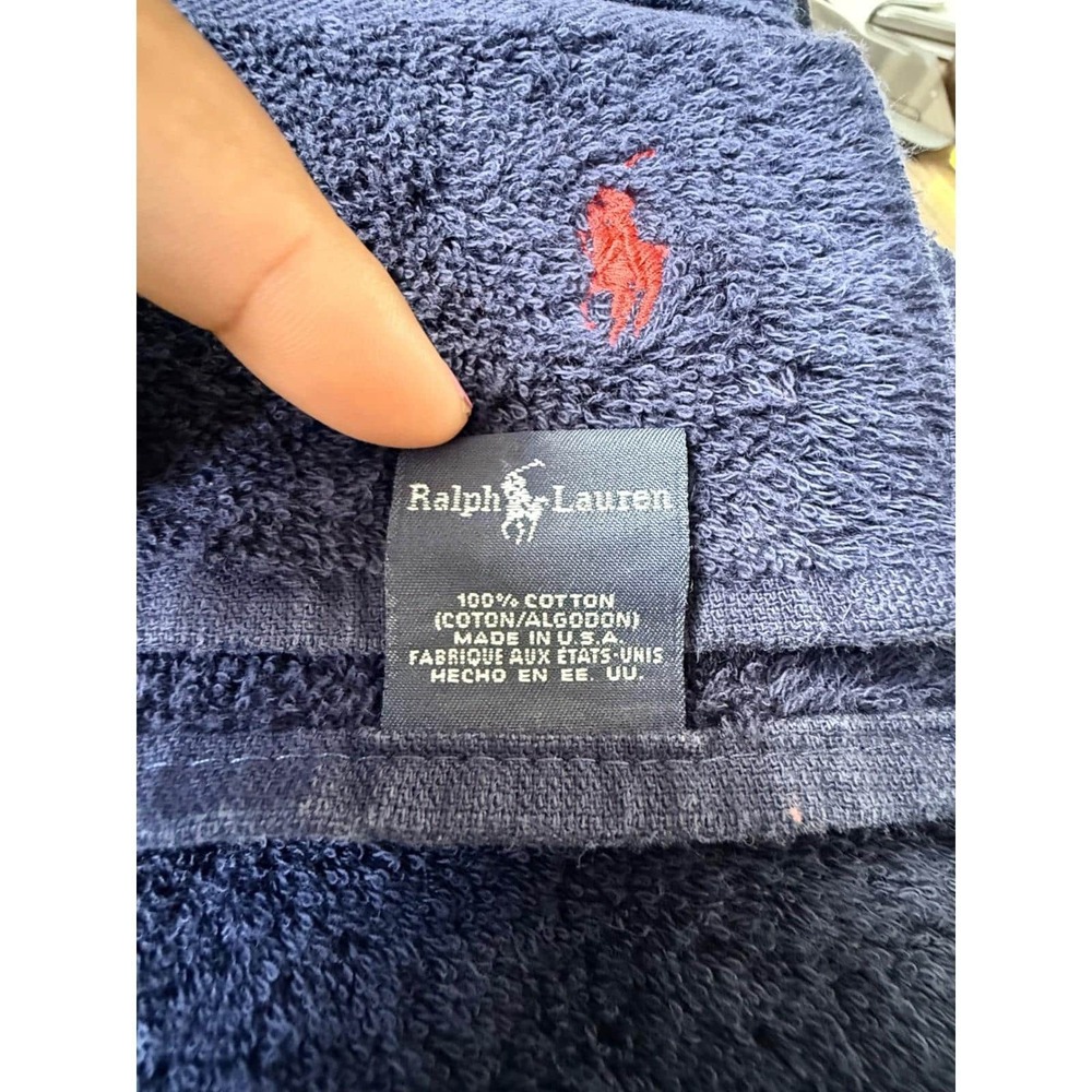 Ralph Lauren Navy Blue Cotton Towel Set Red Pony Logo Made in USA 3 Piece - Picture 3 of 5